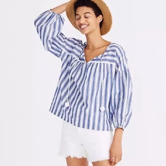 Madewell Peasant Top in Shea Stripe Size Medium - Picture 7 of 10